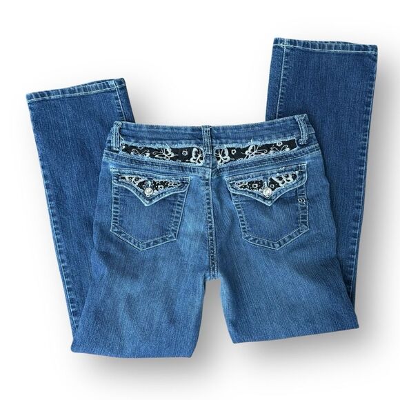 Daniel Jeans Black Silver Embroidered Butterfly Destroyed Straight size 9/10 - Picture 1 of 16